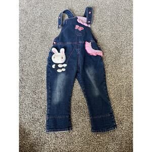 Kidscool Space Bunny Blue Denim Adjustable Overalls Baby Girl Size 12-18 Month N